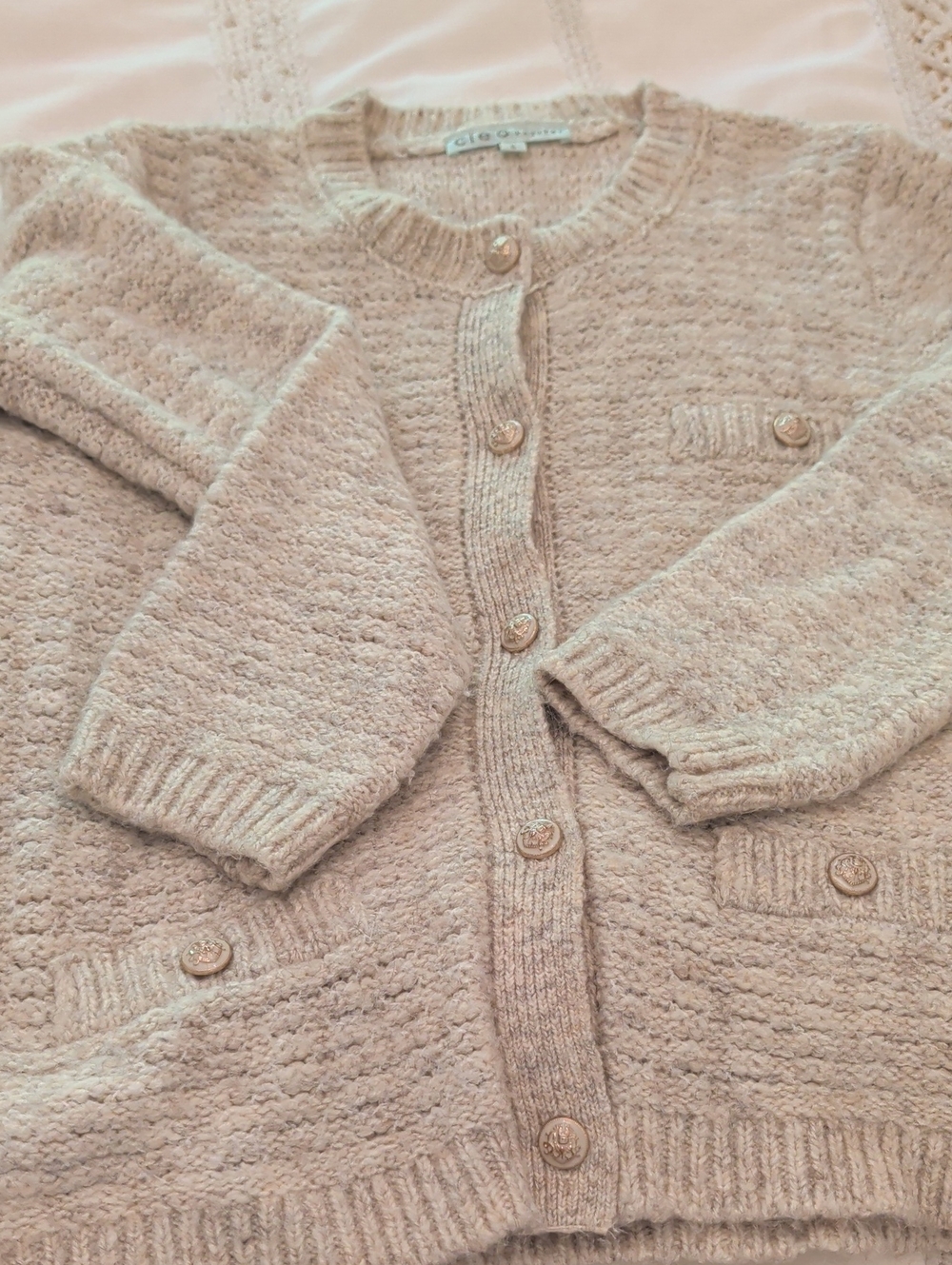 cleo Cream Textured Button-Front Women's Cardigan Sweater